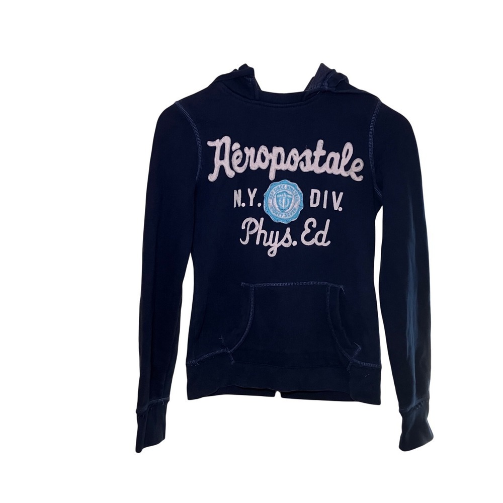 Aeropostale NY Div Phys Ed Hoodie Sweatshirt Women's Small Blue Pullover Comfy